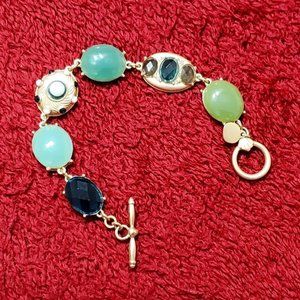 Vintage Style Jade and Emerald Gold-Tone Toggle Bracelet